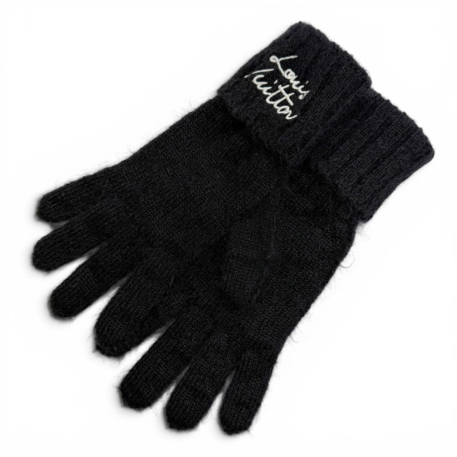 Excellent LOUIS VUITTON Gloves LV Script Logo embroidered knit