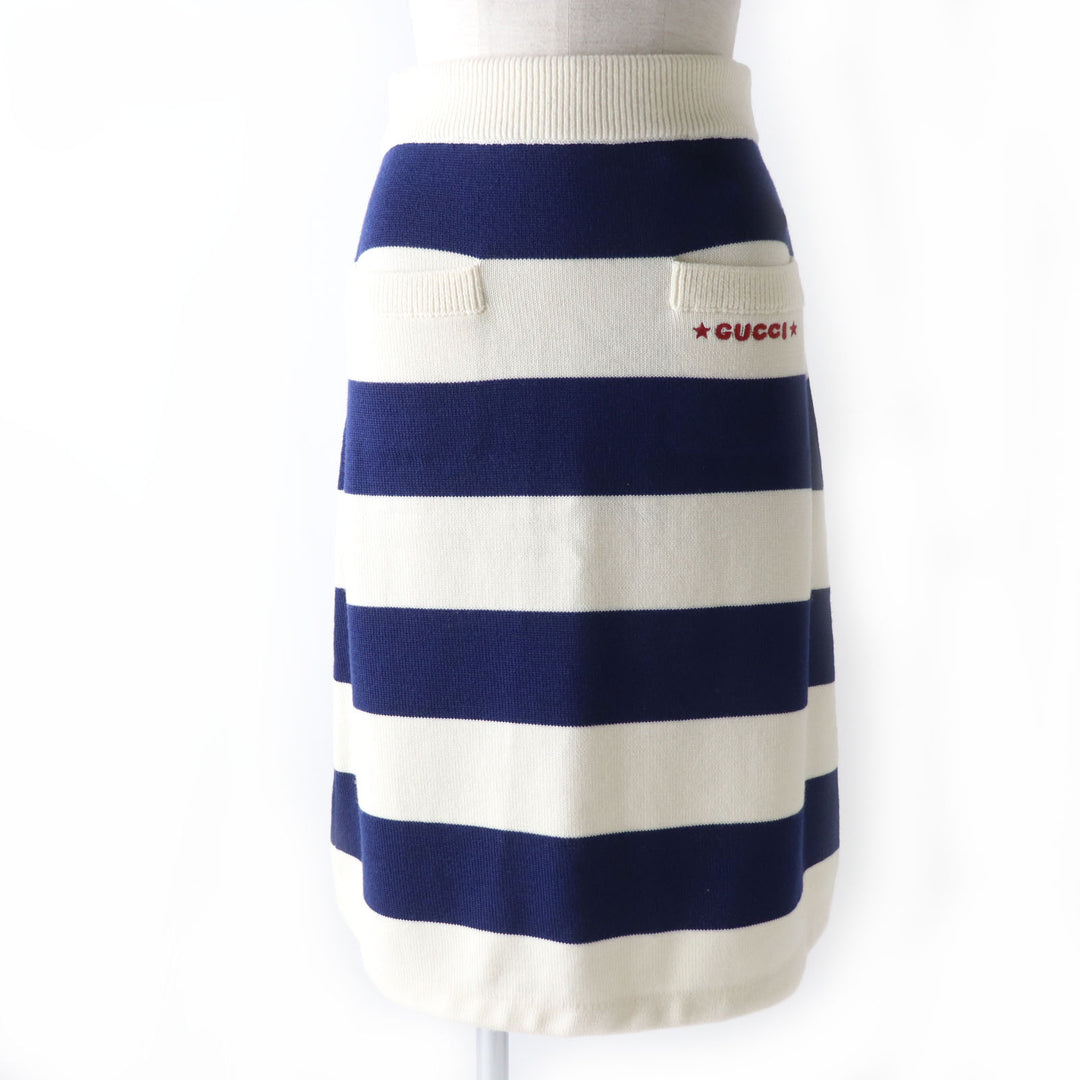 Discounted Pristine GUCCI skirt Marine striped knit Ivoryx navy Women XS 691664
