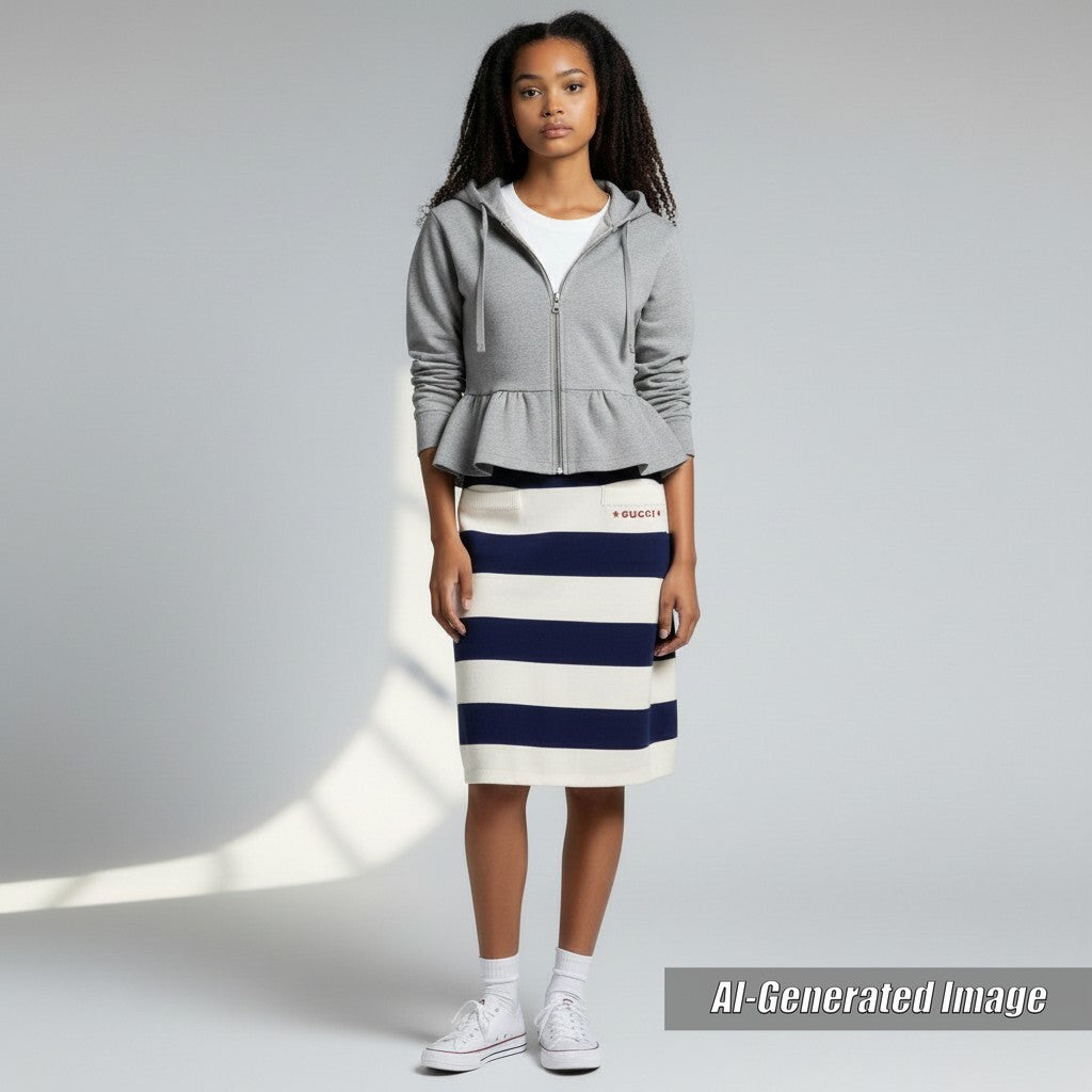 Discounted Pristine GUCCI skirt Marine striped knit Ivoryx navy Women XS 691664