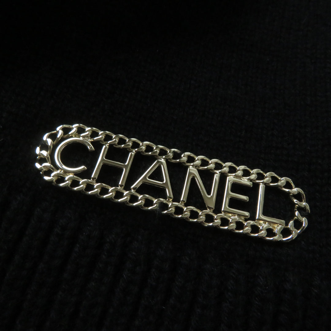 CHANEL ニット ロゴ入り オフショルダー 長袖 ブラック カシミア レディース 36 P62881