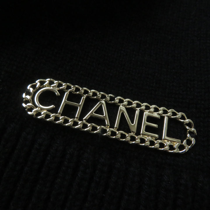 CHANEL ニット ロゴ入り オフショルダー 長袖 ブラック カシミア レディース 36 P62881