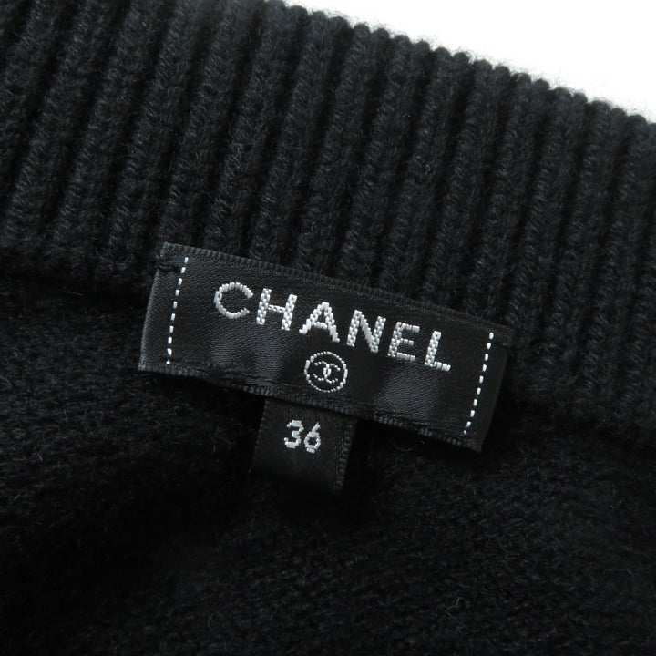 CHANEL ニット ロゴ入り オフショルダー 長袖 ブラック カシミア レディース 36 P62881