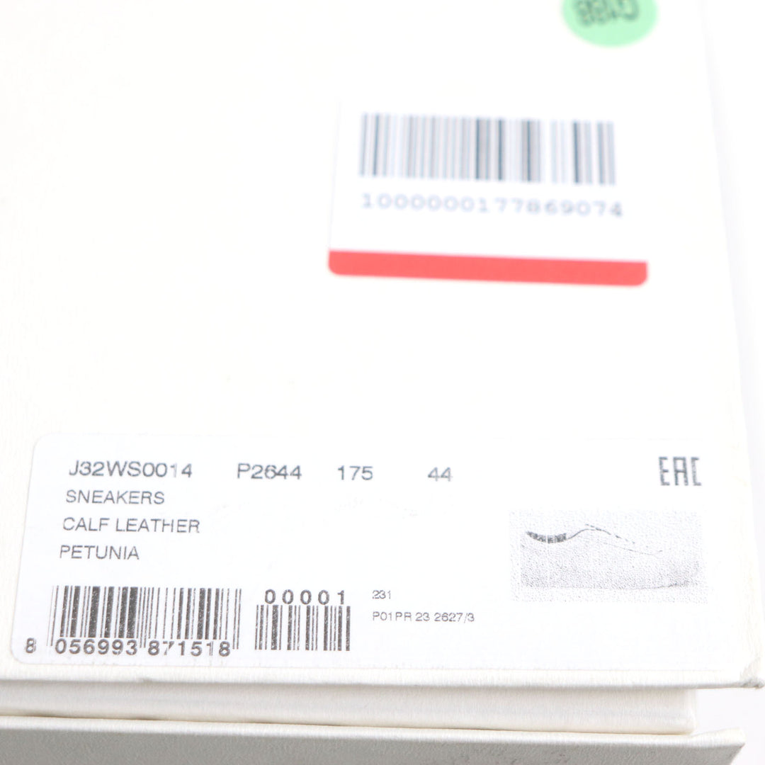 全新 JIL SANDER 低帮运动鞋，带品牌标志，白色/紫色皮革，男款 44 码