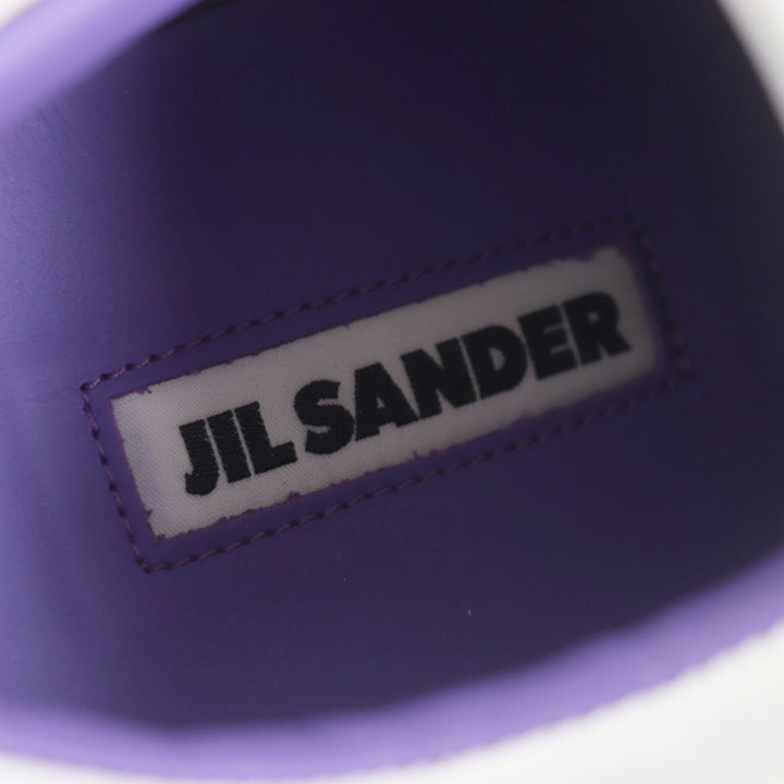 全新 JIL SANDER 低帮运动鞋，带品牌标志，白色/紫色皮革，男款 44 码