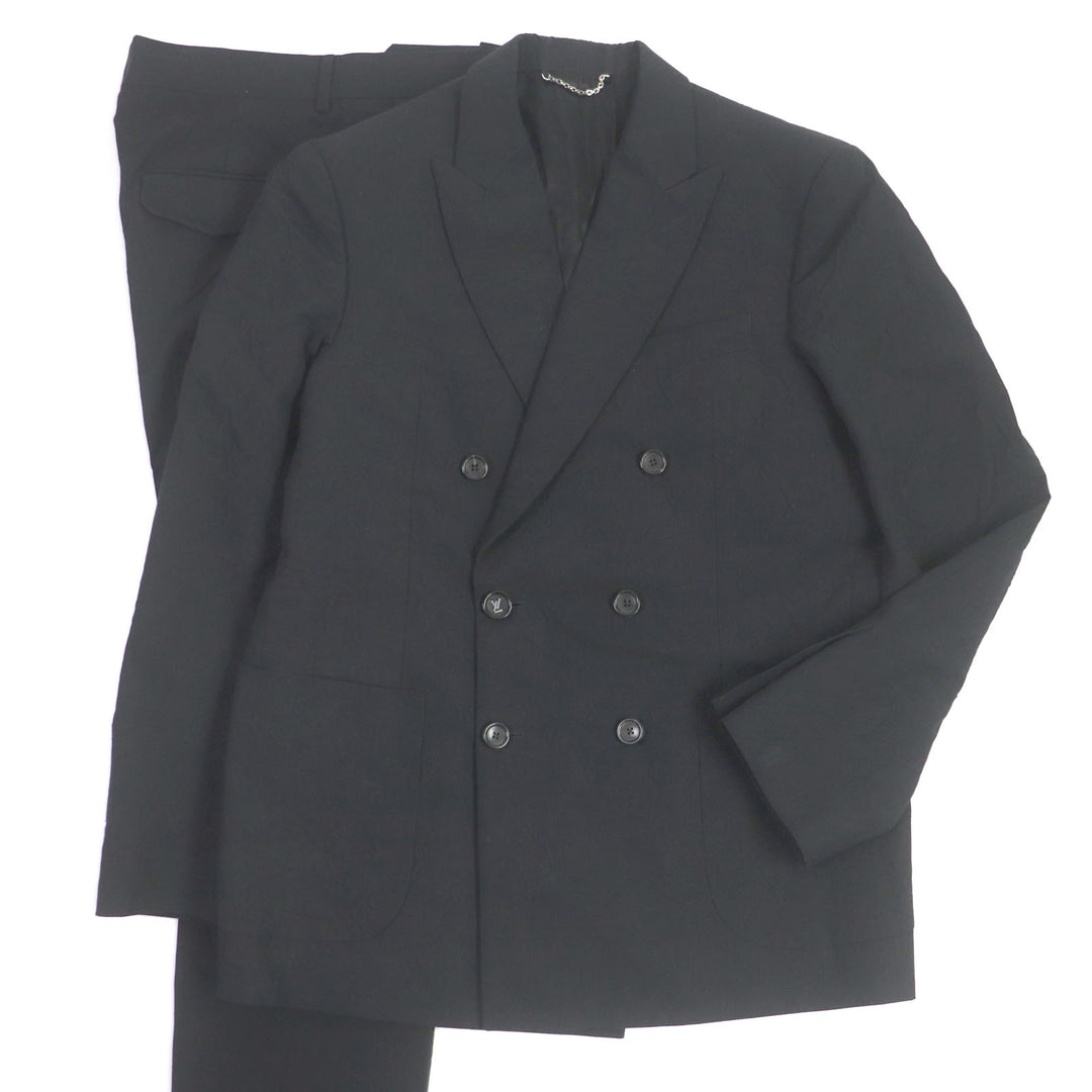 Discounted Great LOUIS VUITTON suit Monogram embossed peak lapel double-breasted black mens
