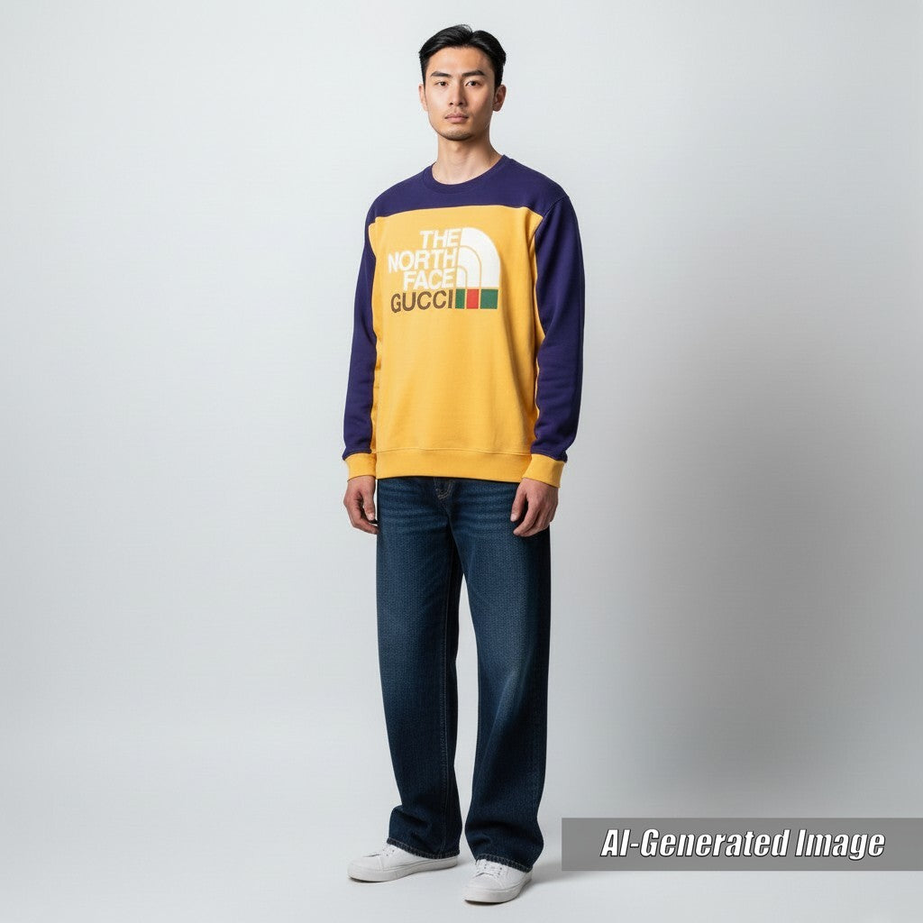 Discounted Great GUCCI×THE NORTH FACE sweat Two-tone sweatshirt Navy orange mens M 671449