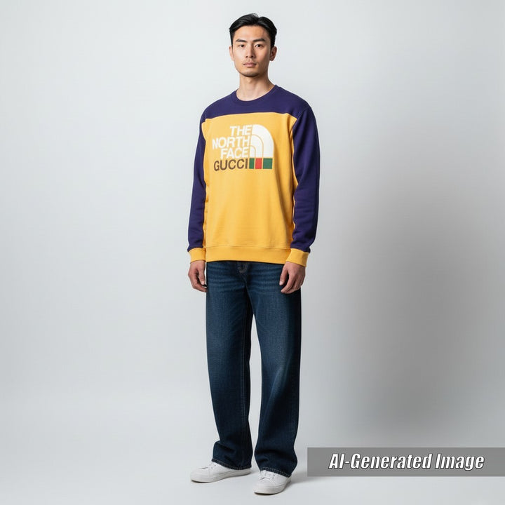 Discounted Great GUCCI×THE NORTH FACE sweat Two-tone sweatshirt Navy orange mens M 671449