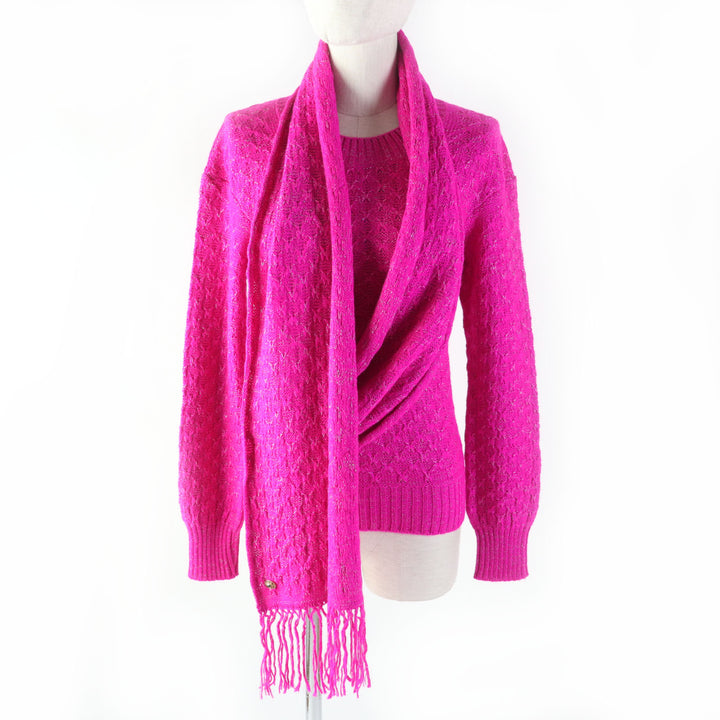 Discounted Excellent CHANEL knit COCO Mark - Crew neck long sleeve design pink alpaca Women