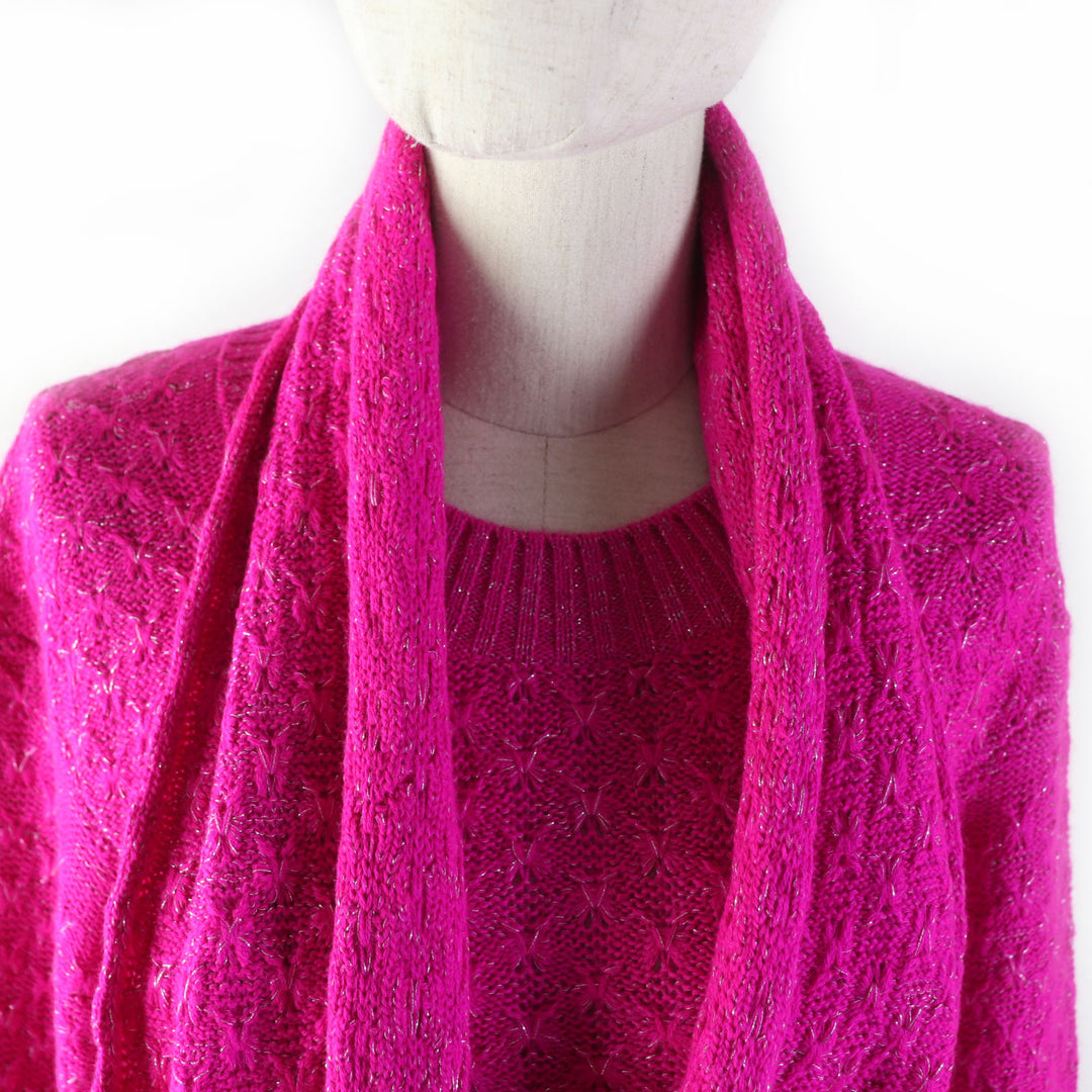 Discounted Excellent CHANEL knit COCO Mark - Crew neck long sleeve design pink alpaca Women