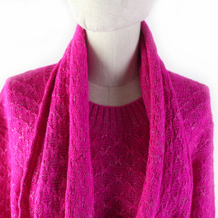 Discounted Excellent CHANEL knit COCO Mark - Crew neck long sleeve design pink alpaca Women