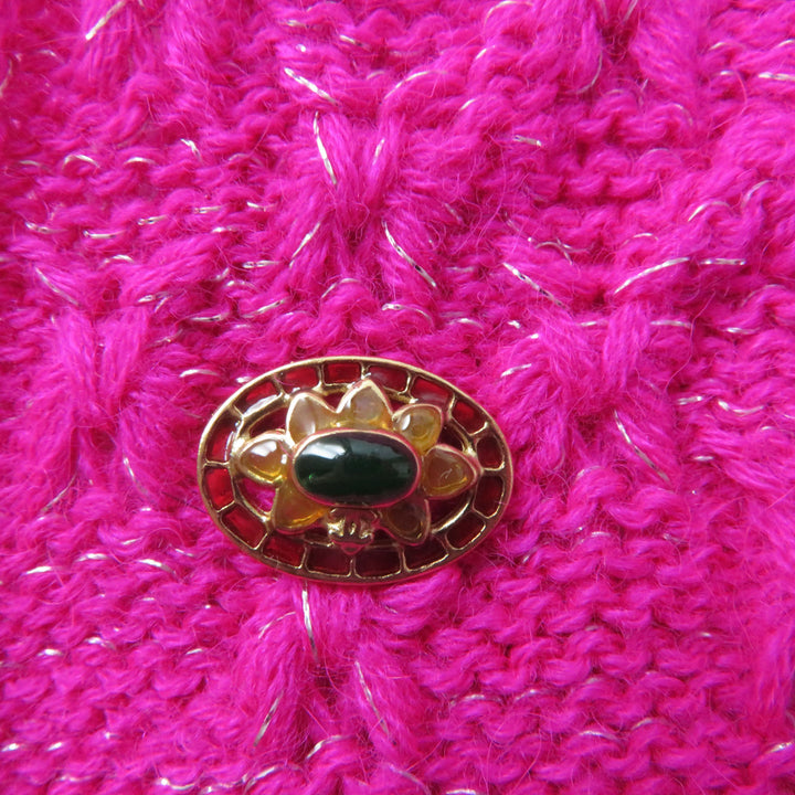 Discounted Excellent CHANEL knit COCO Mark - Crew neck long sleeve design pink alpaca Women