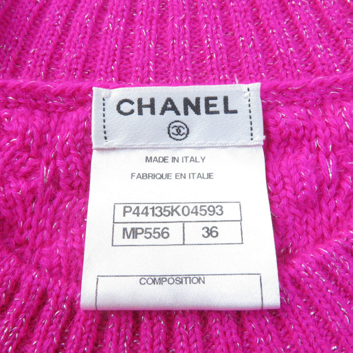 Discounted Excellent CHANEL knit COCO Mark - Crew neck long sleeve design pink alpaca Women