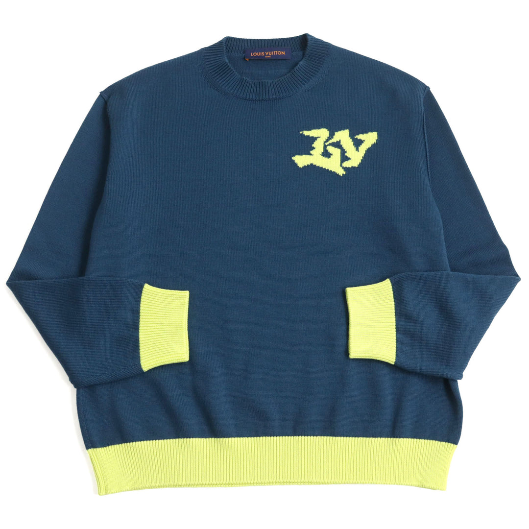 Discounted Excellent LOUIS VUITTON knit LV logo embroidery high gauge crew neck bicolor