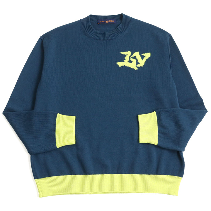 Discounted Excellent LOUIS VUITTON knit LV logo embroidery high gauge crew neck bicolor