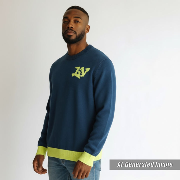 Discounted Excellent LOUIS VUITTON knit LV logo embroidery high gauge crew neck bicolor
