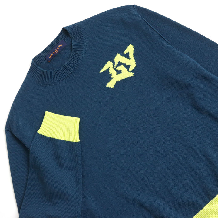 Discounted Excellent LOUIS VUITTON knit LV logo embroidery high gauge crew neck bicolor