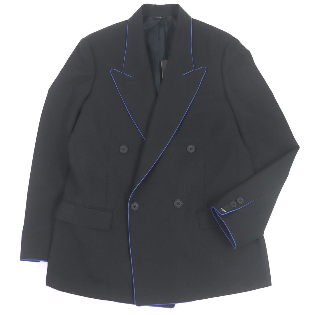 Pristine FENDI tailored jacket Double-breasted Gabardine Blazer black wool mens 48 FJ0641
