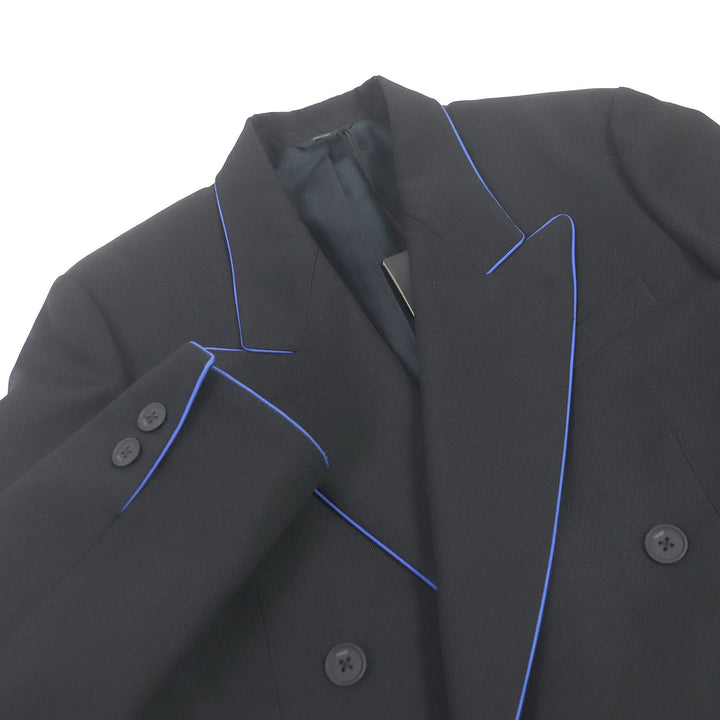Pristine FENDI tailored jacket Double-breasted Gabardine Blazer black wool mens 48 FJ0641