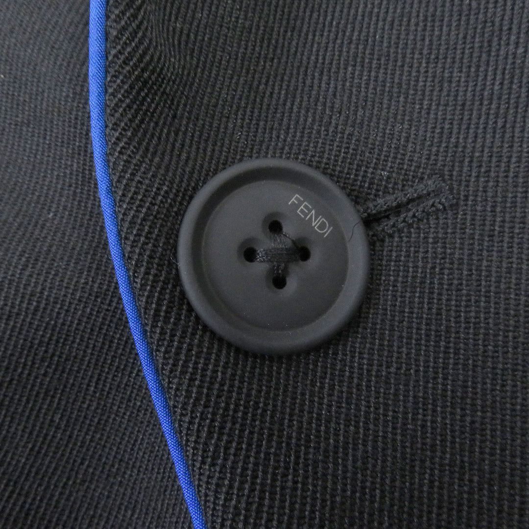Pristine FENDI tailored jacket Double-breasted Gabardine Blazer black wool mens 48 FJ0641