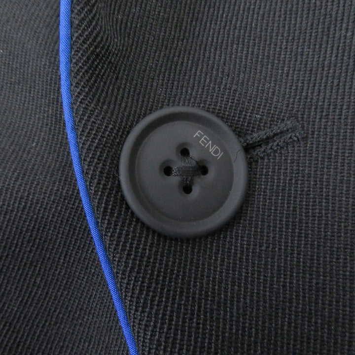 Pristine FENDI tailored jacket Double-breasted Gabardine Blazer black wool mens 48 FJ0641