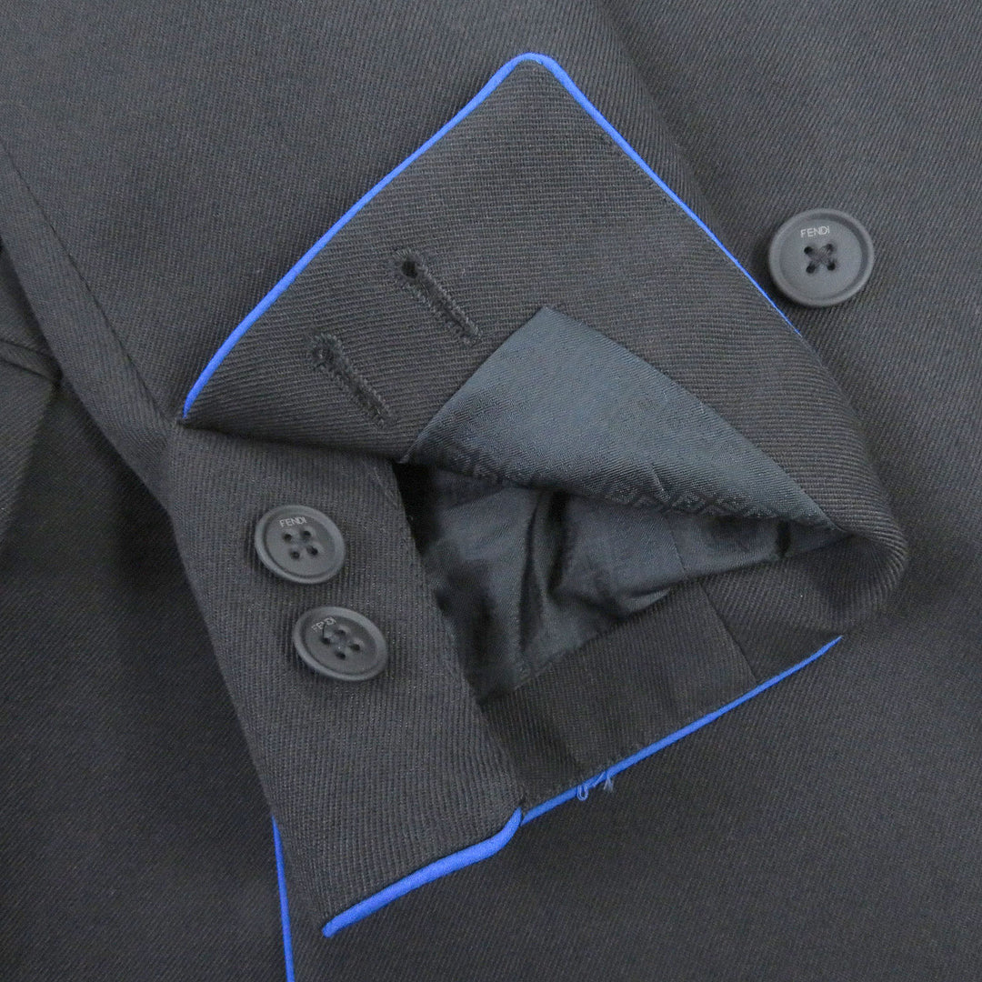 Pristine FENDI tailored jacket Double-breasted Gabardine Blazer black wool mens 48 FJ0641