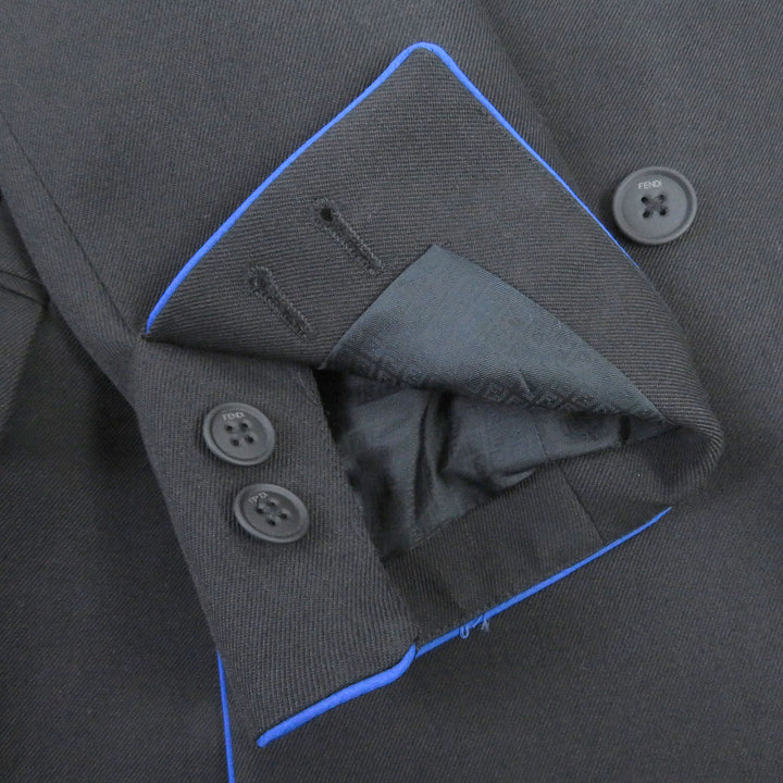 Pristine FENDI tailored jacket Double-breasted Gabardine Blazer black wool mens 48 FJ0641