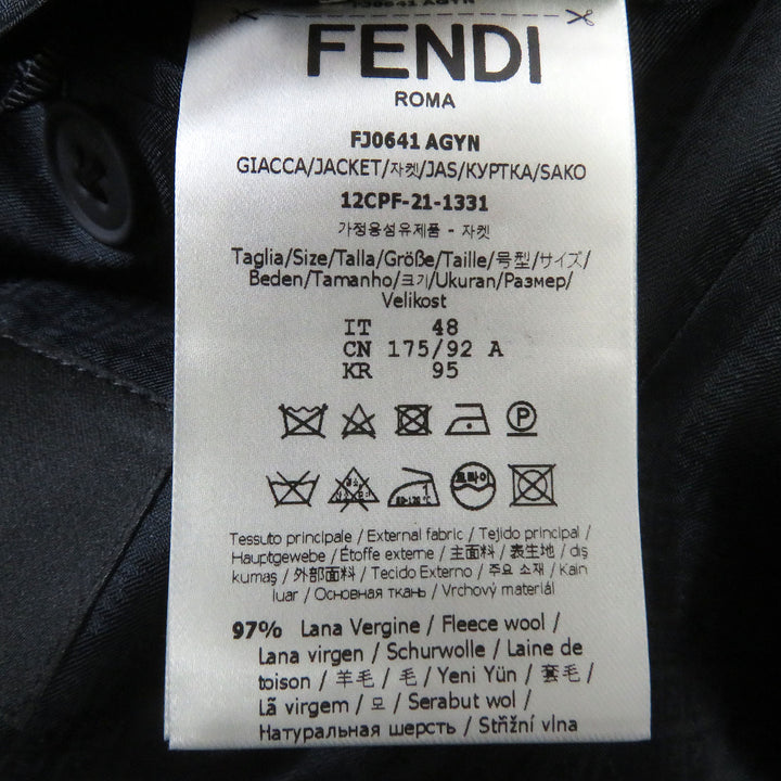 Pristine FENDI tailored jacket Double-breasted Gabardine Blazer black wool mens 48 FJ0641