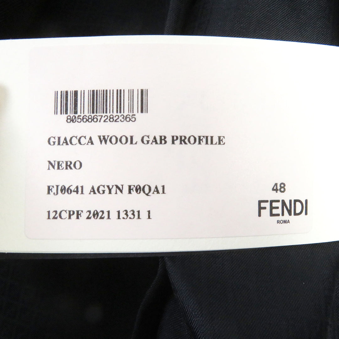 Pristine FENDI tailored jacket Double-breasted Gabardine Blazer black wool mens 48 FJ0641