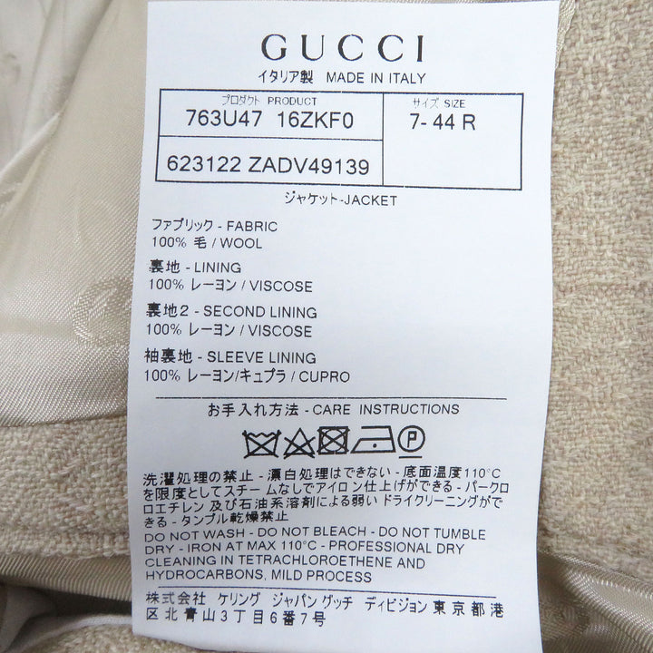 Discounted Excellent GUCCI tailored jacket Woven wide lapel gold button 44 623122