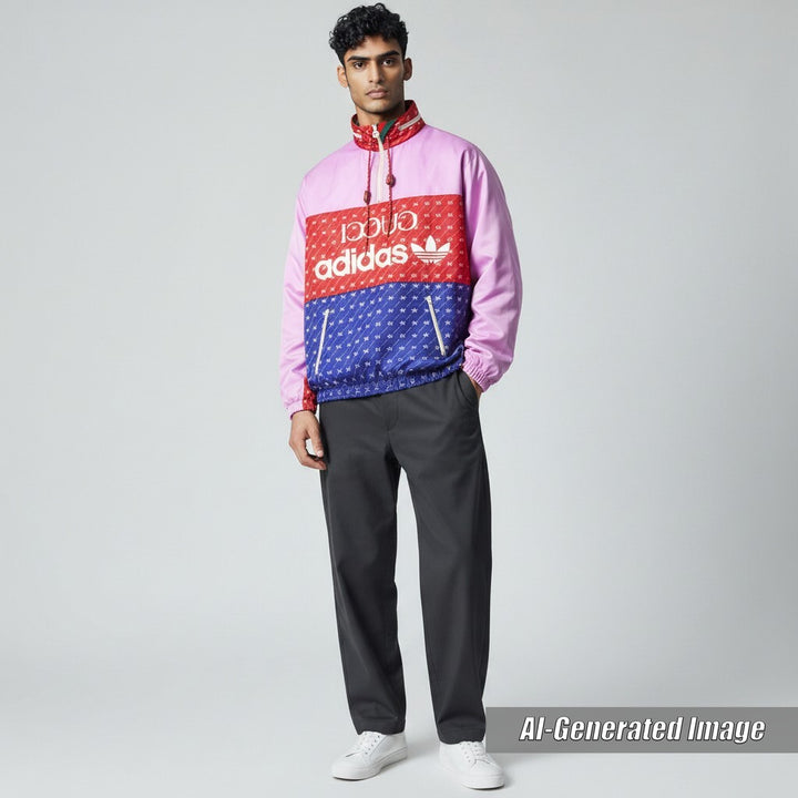 Discounted Excellent GUCCI×adidas Blouson Trefoil Hooded Anorak Parka multicolor mens 46