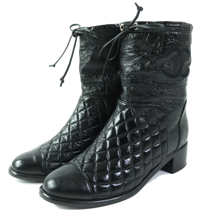 Discounted Great CHANEL short boots COCO Mark Embroidery Matelasse leather Women 36 G34096