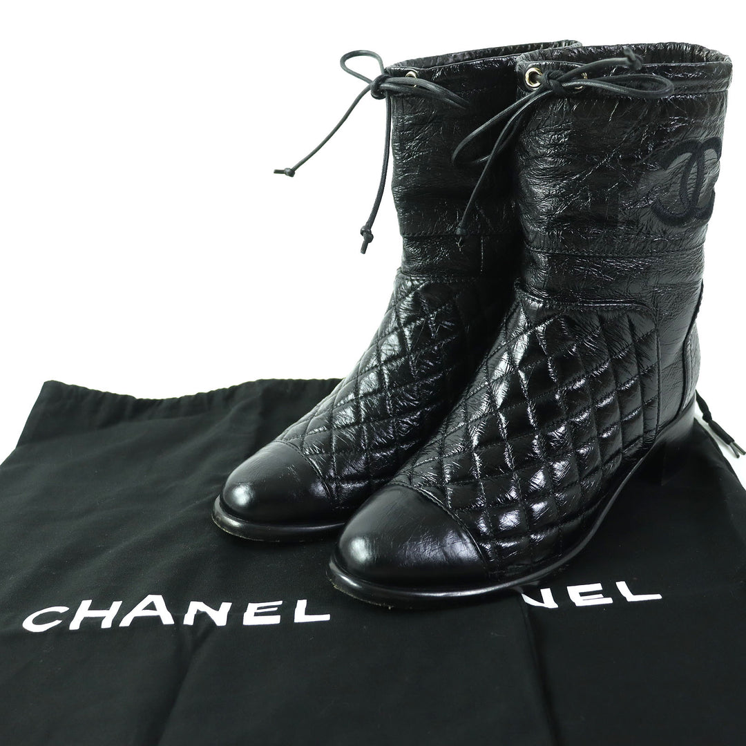 Discounted Great CHANEL short boots COCO Mark Embroidery Matelasse leather Women 36 G34096