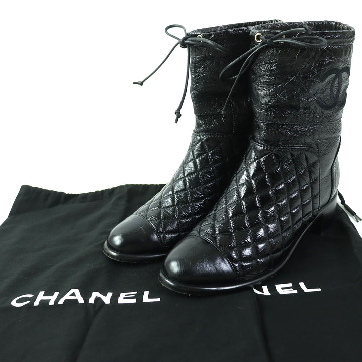 Discounted Great CHANEL short boots COCO Mark Embroidery Matelasse leather Women 36 G34096
