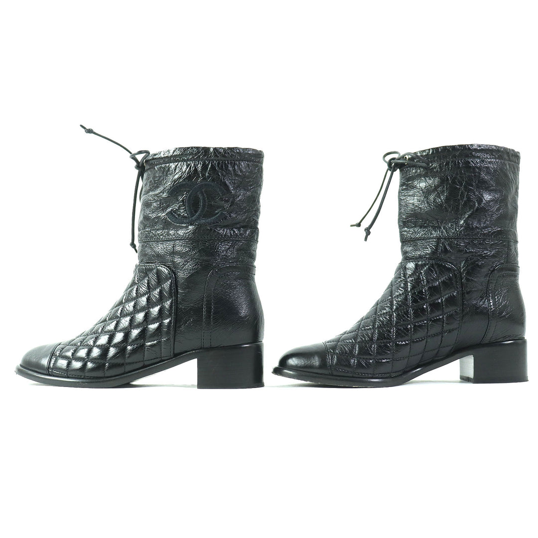 Discounted Great CHANEL short boots COCO Mark Embroidery Matelasse leather Women 36 G34096