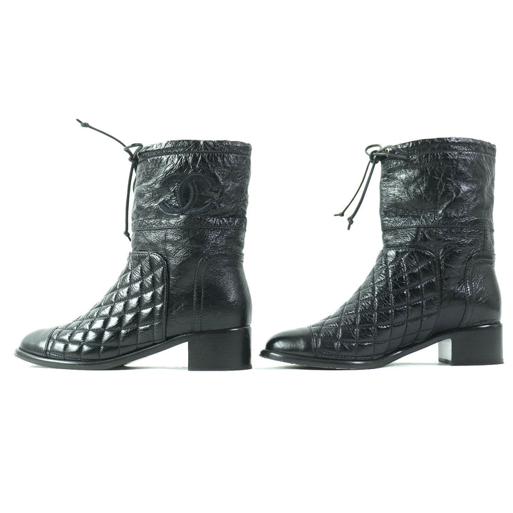 Discounted Great CHANEL short boots COCO Mark Embroidery Matelasse leather Women 36 G34096