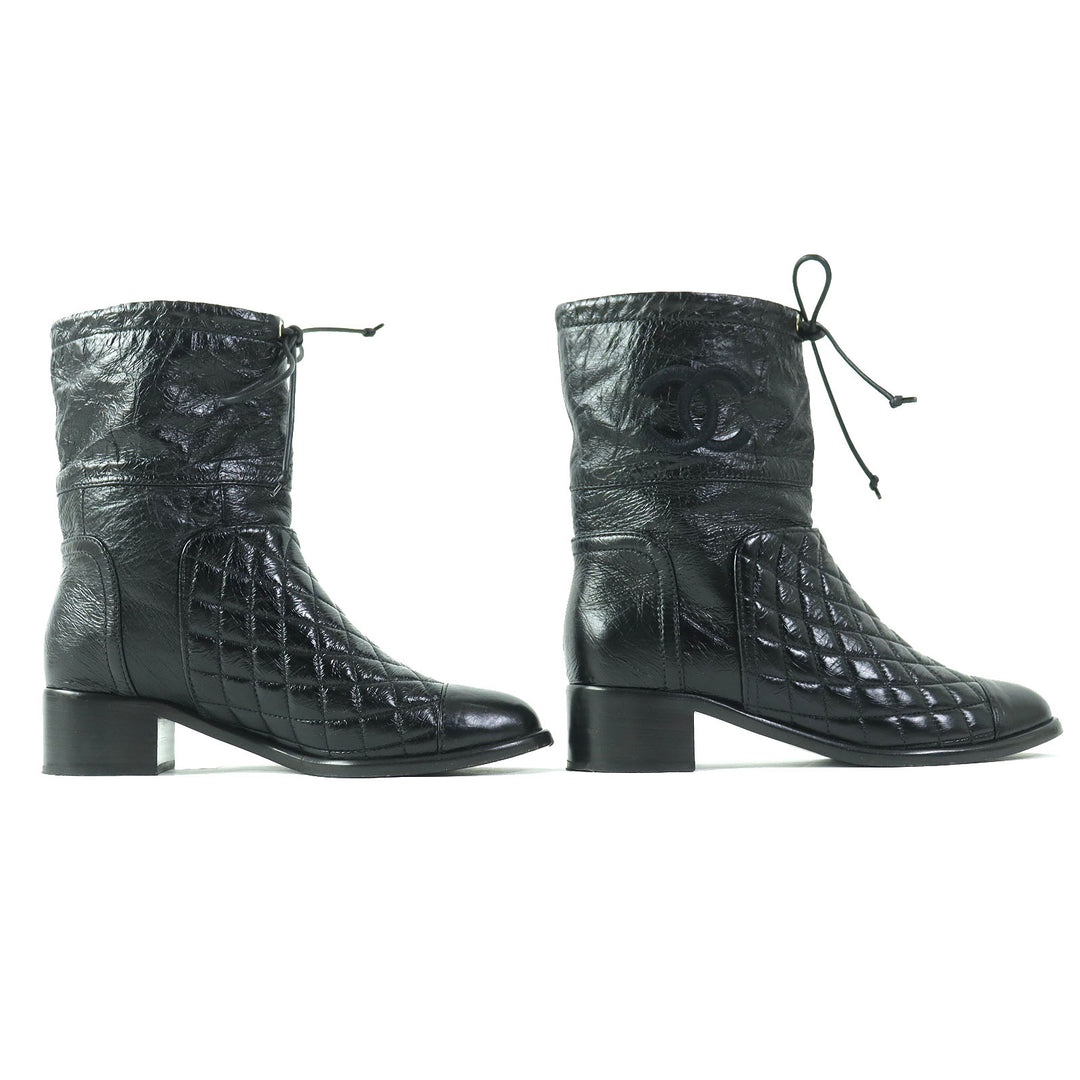 Discounted Great CHANEL short boots COCO Mark Embroidery Matelasse leather Women 36 G34096
