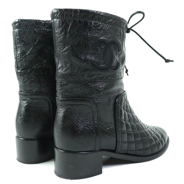 Discounted Great CHANEL short boots COCO Mark Embroidery Matelasse leather Women 36 G34096