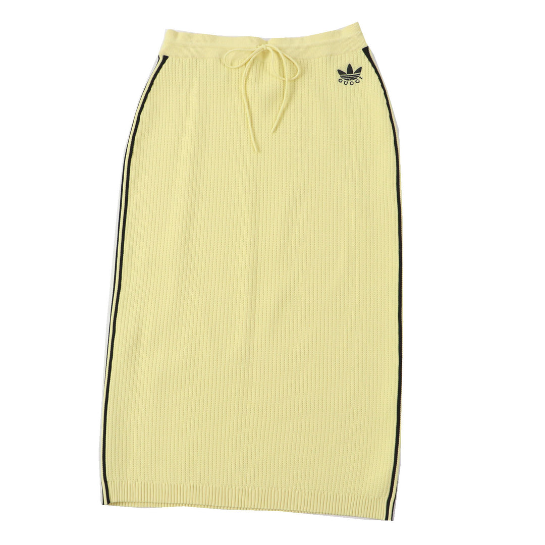 Discounted Pristine GUCCI×adidas Long skirt Striped knit Yellow black Rayon Women L 697710