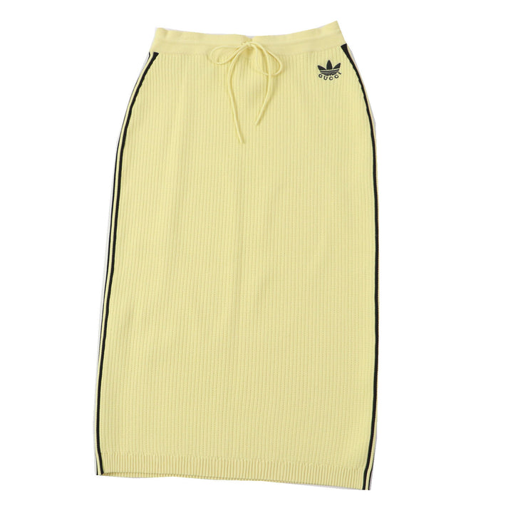 Discounted Pristine GUCCI×adidas Long skirt Striped knit Yellow black Rayon Women L 697710