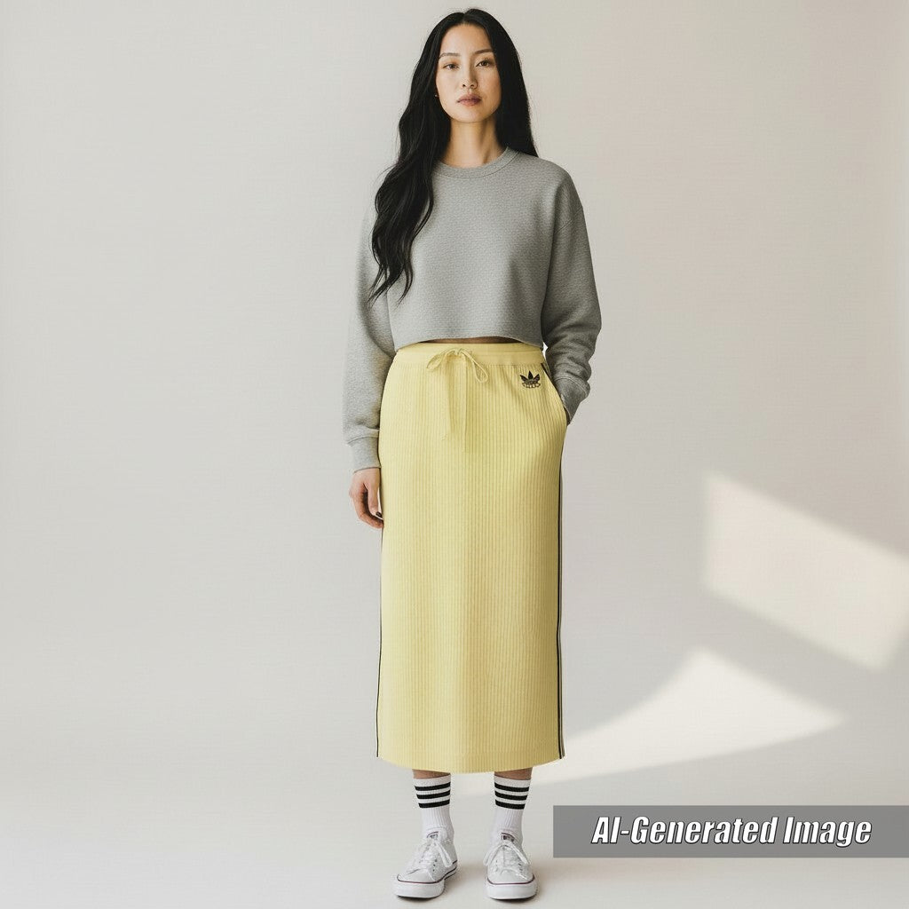 Discounted Pristine GUCCI×adidas Long skirt Striped knit Yellow black Rayon Women L 697710