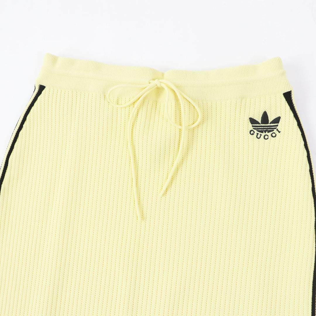 Discounted Pristine GUCCI×adidas Long skirt Striped knit Yellow black Rayon Women L 697710