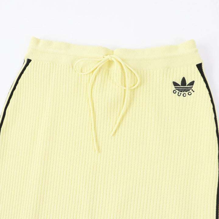Discounted Pristine GUCCI×adidas Long skirt Striped knit Yellow black Rayon Women L 697710