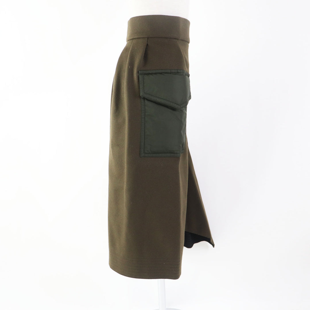 Discounted Pristine MONCLER Tight Skirt GONNA With pockets Long length Khaki wool Women 40