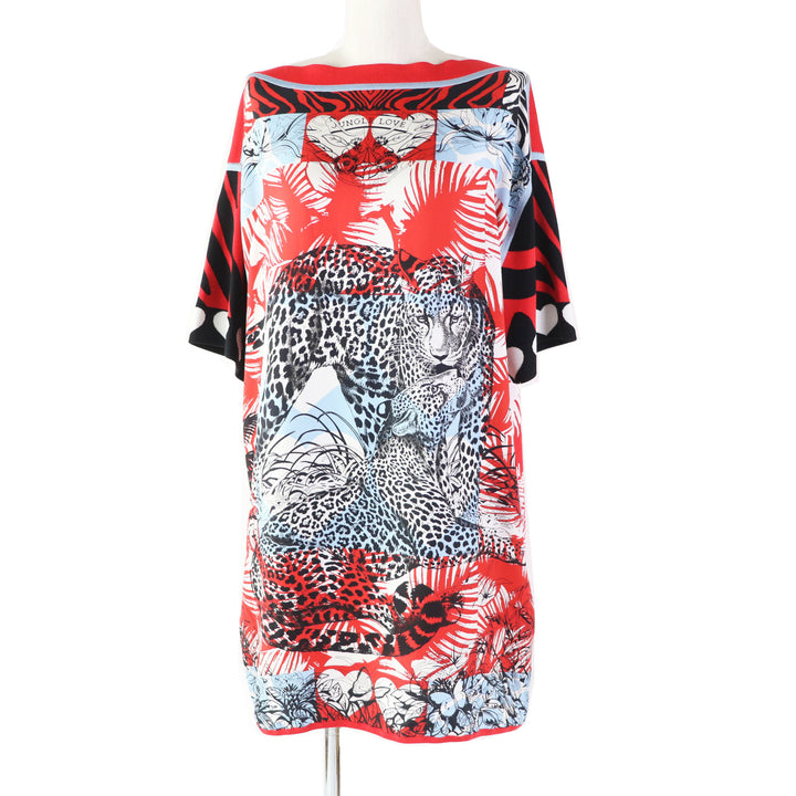 Discounted Pristine HERMES one piece JUNGLE LOVE Tunic / Red silk Women 38 3E2827D3