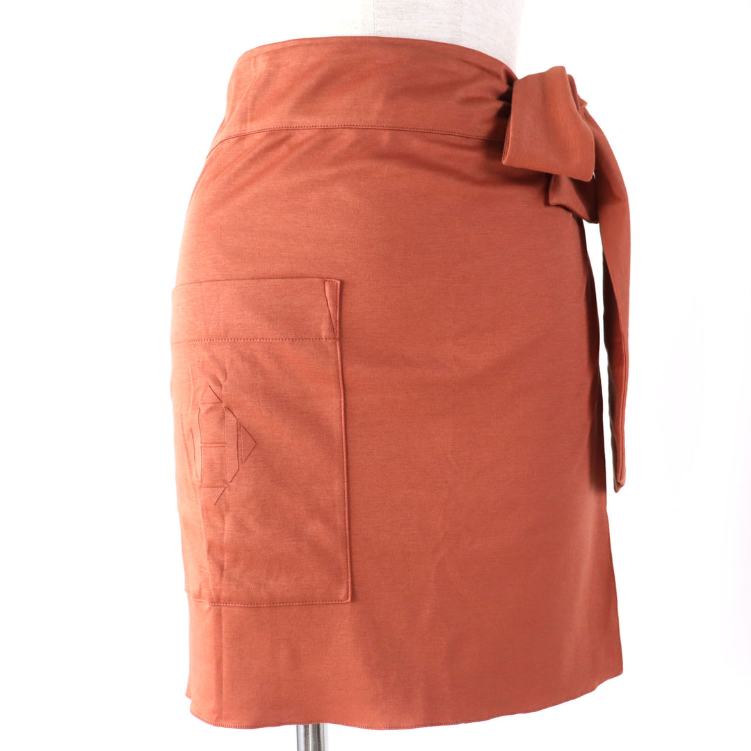 Discounted Excellent HERMES Wrap skirt H motif pocket Above knee length Mini length Brown