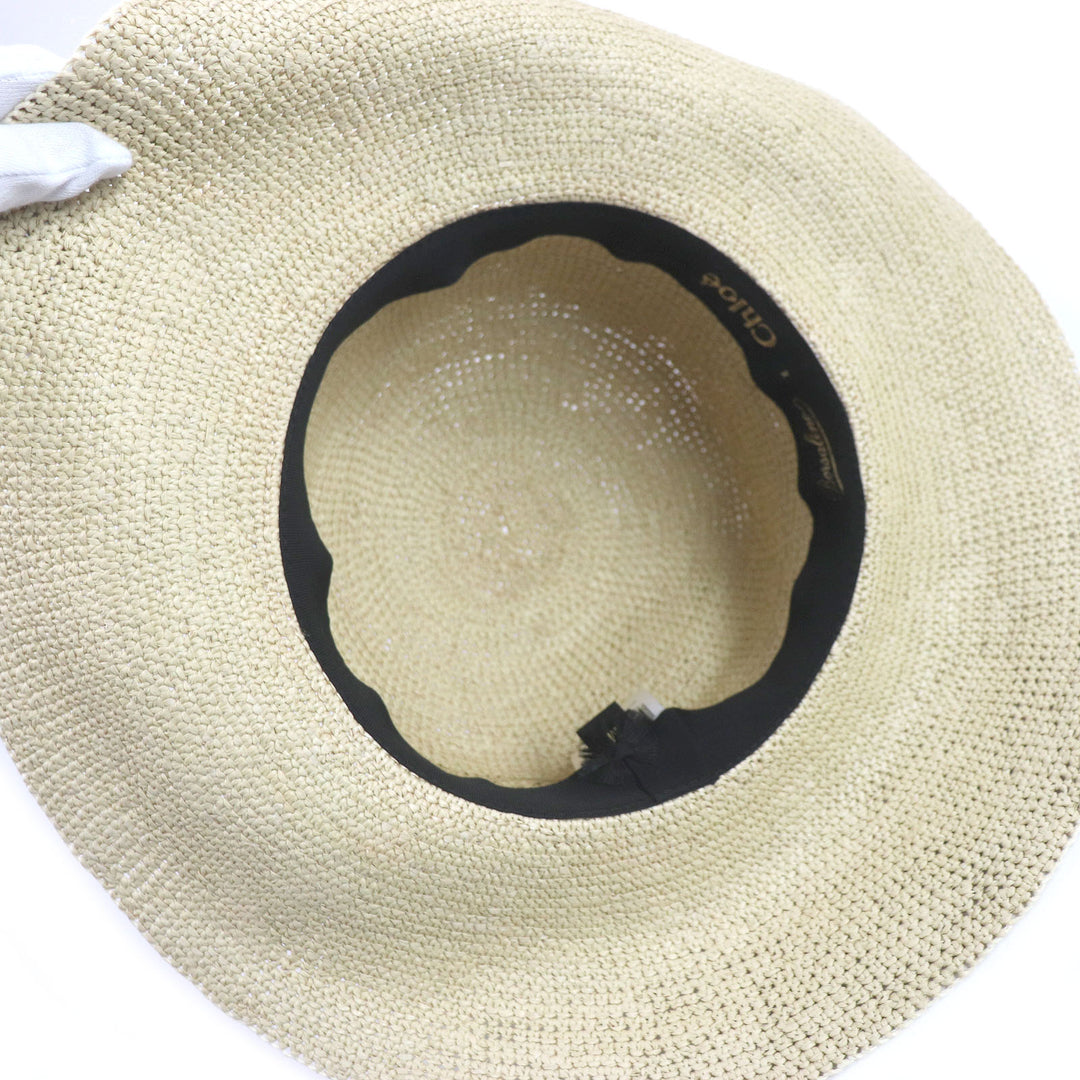 Discounted Great Chloe Borsalino hat Logo Tape Capelin Hat Garden Hat Straw Hat Beige M