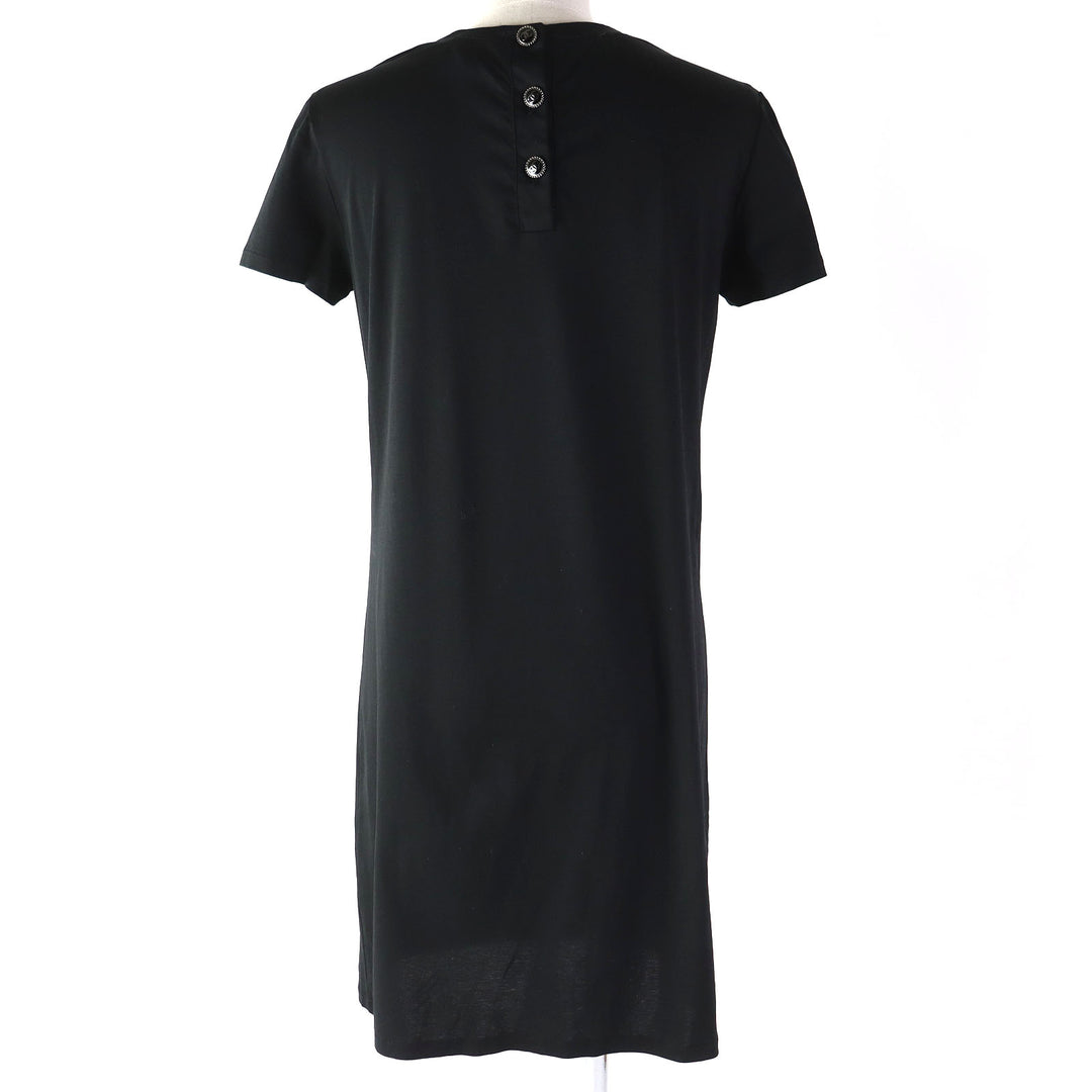 Discounted Excellent CHANEL one piece COCO Mark Button Short Sleeve black cotton Women S