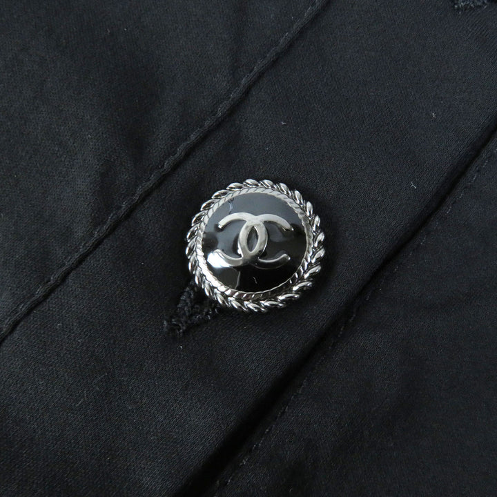 Discounted Excellent CHANEL one piece COCO Mark Button Short Sleeve black cotton Women S