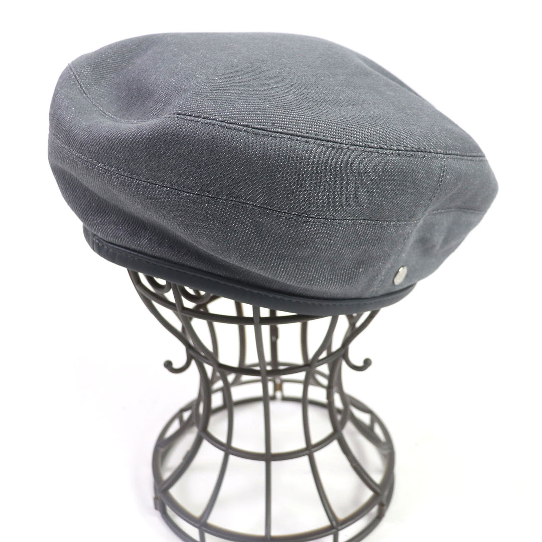 Discounted Pristine HERMES beret Saint Honor silk lining, H logo, leather piping gray