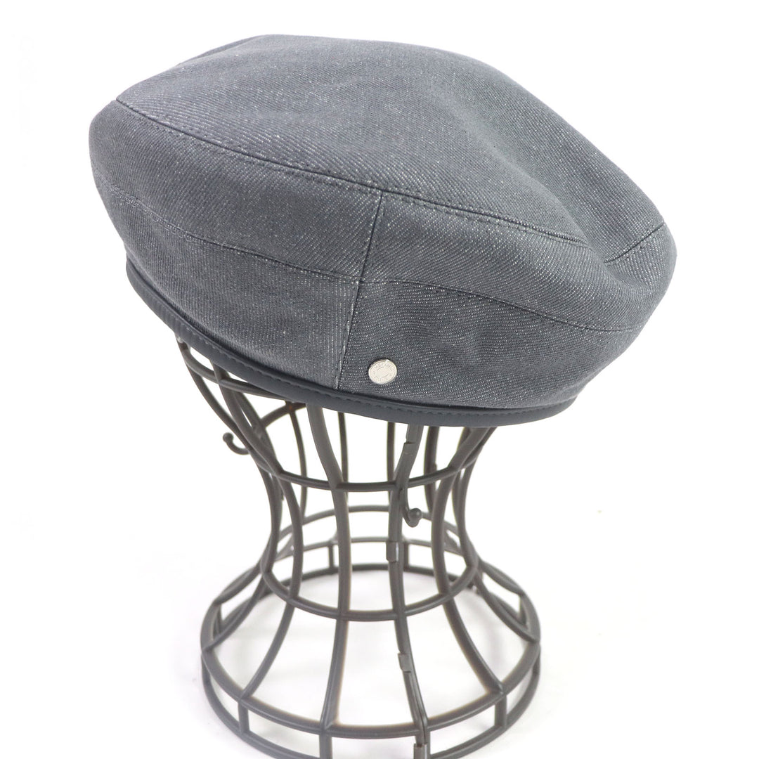 Discounted Pristine HERMES beret Saint Honor silk lining, H logo, leather piping gray